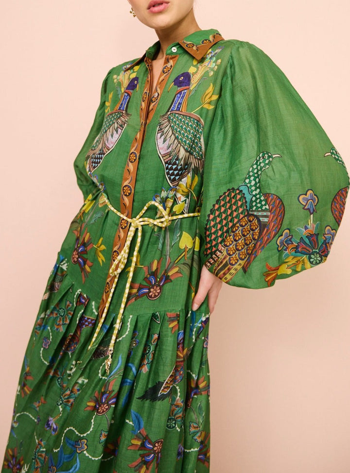 Georgina - Groene vintage pauwenjurk