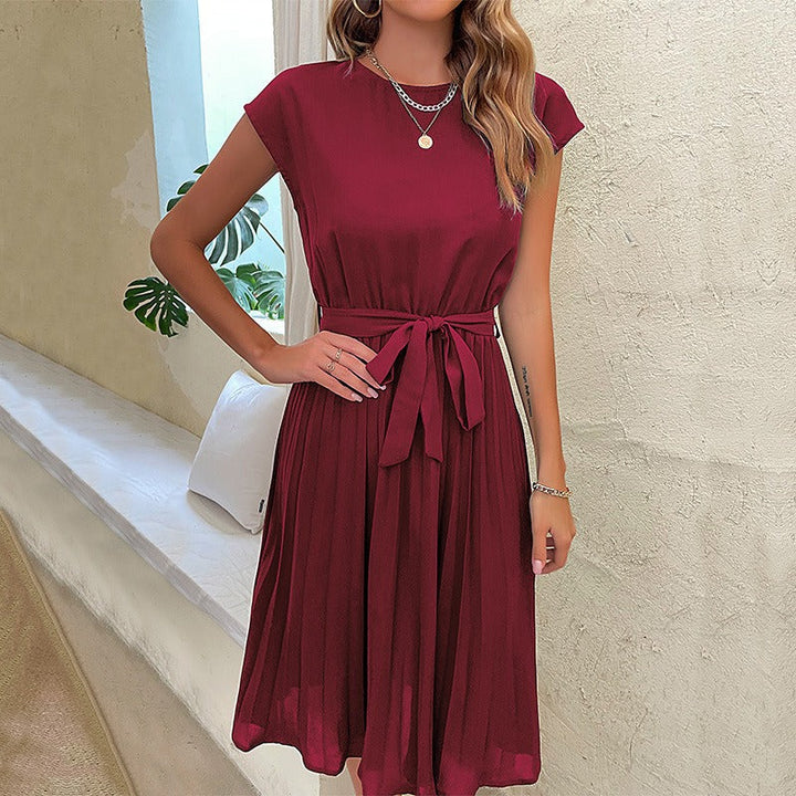 Damesjurk met plooi en elegante ceintuur - Julieta