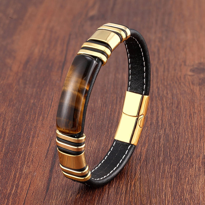 Leren herenarmband met magnetisch ontwerp van roestvrij staal - Vulcan