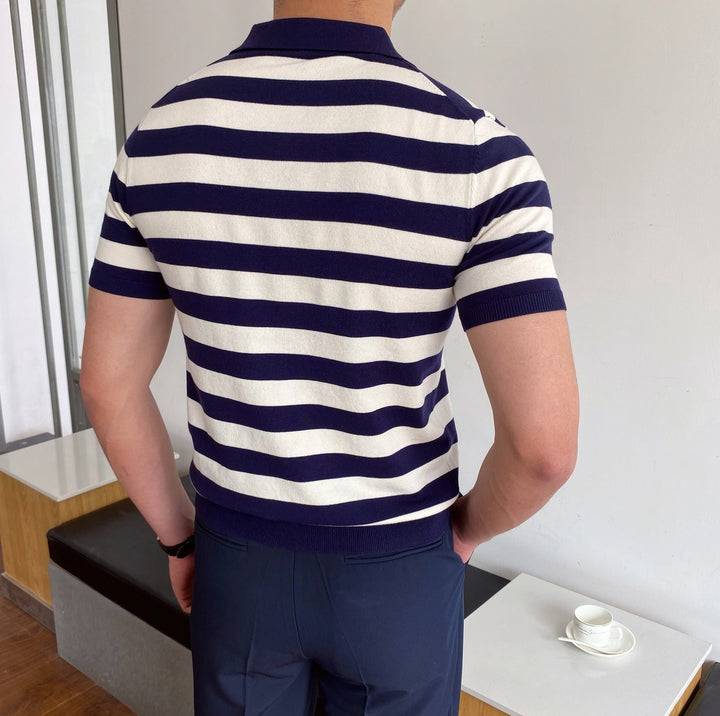 Heren-T-shirt met brede strepen in getailleerde polostijl - Adrian