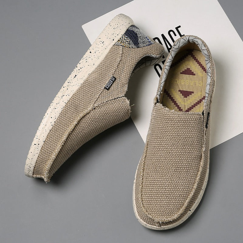 Beige heren sportschoenen van ademend canvas - Arven