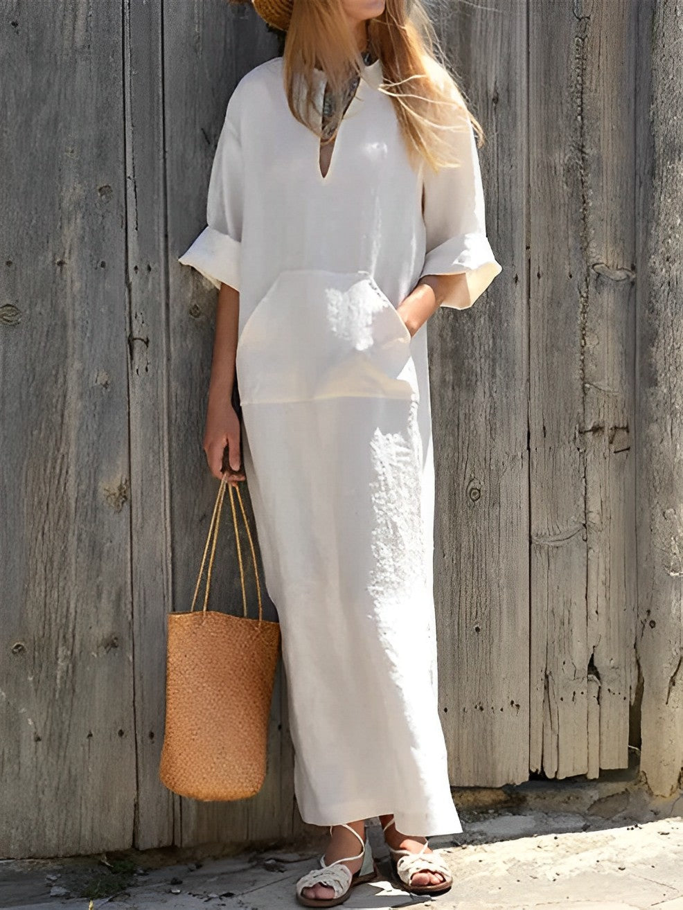 Nella- Lange maxi-jurk met zomersplit