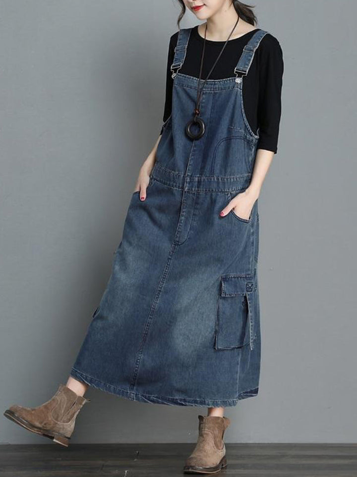 Denim tuinbroekjurk met losse pasvorm - Vici