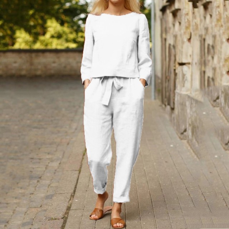 Valentina - Elegante katoenen linnen blouse en pantalonset