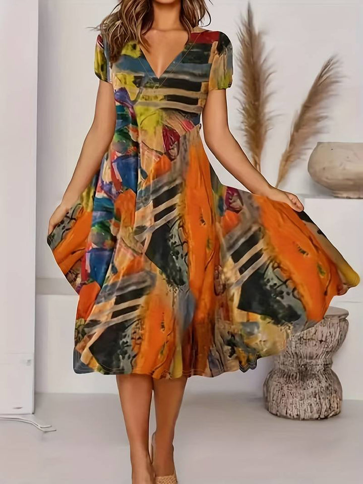 Abiyah - Bohemian casual jurk met korte mouwen