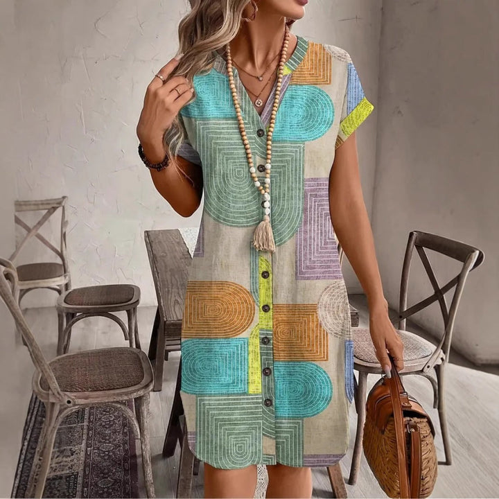 Korte jurk geometrische print voor dames - Marta