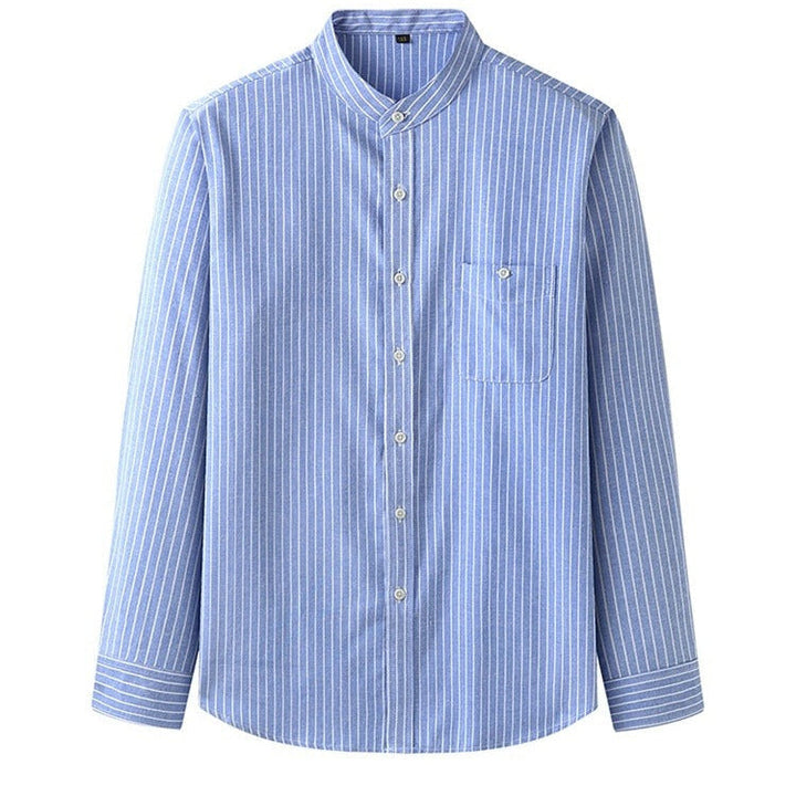 Verticaal gestreept herenoverhemd met maokraag, casual stijl - Iker