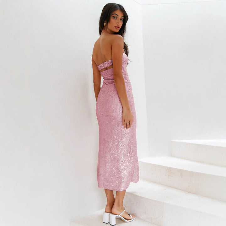 Strapless damesjurk met pailletteneffect - Rylena