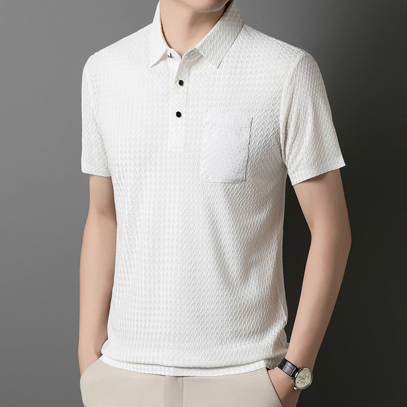 Geometrisch geweven poloshirt met zak voor heren - Marcelo