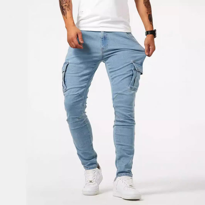 Lichtblauwe stretch denim cargobroek voor heren - Denver