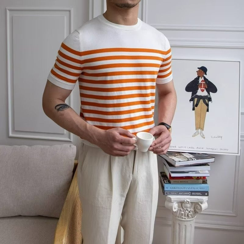 Gestreept gebreid heren-T-shirt in klassieke stijl - Mateo