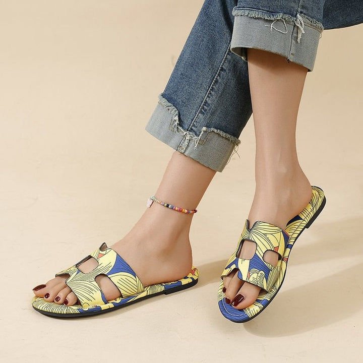 Multicolour platte damessandalen met tropisch design - Kaia