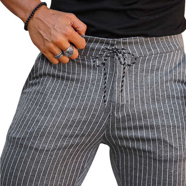 Heren casual broek verticaal gestreept slim fit zwart - Érick