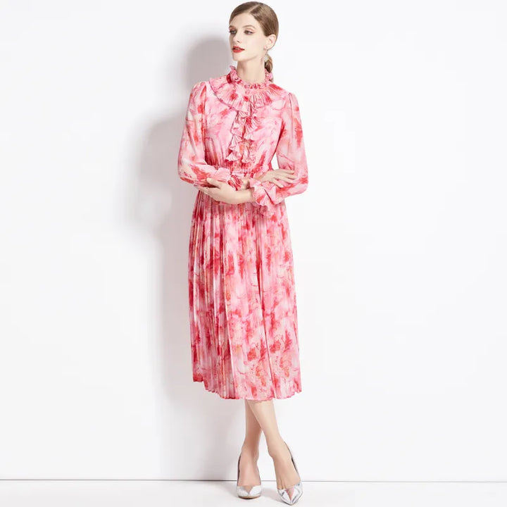 Rous - Bloemen Chiffon Jurk met Lange Mouwen