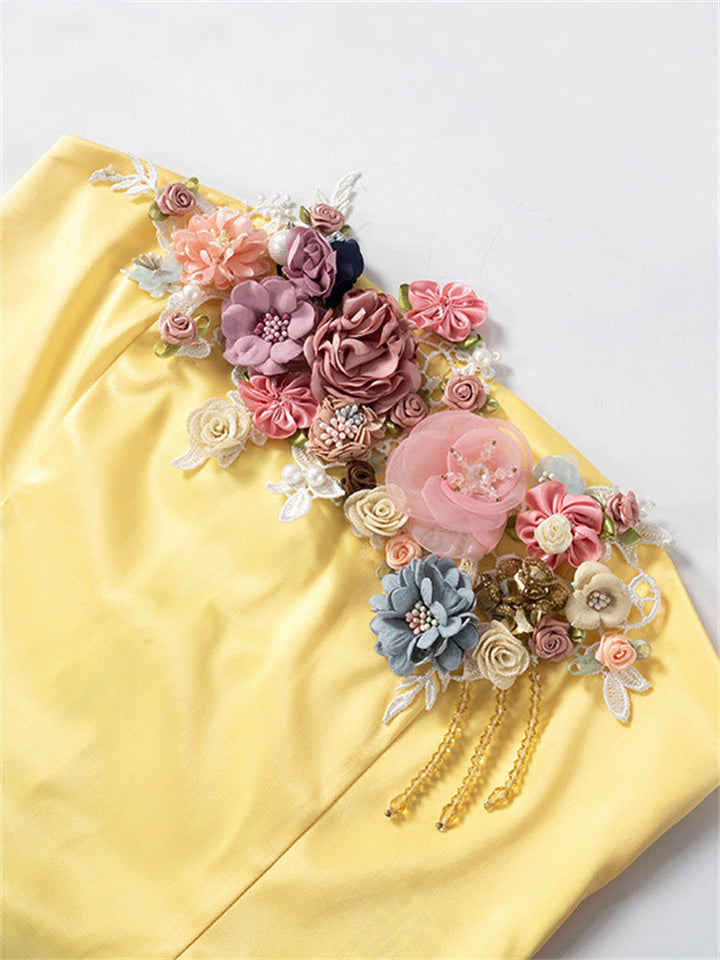 Evy - Top Vintage Corset Satijn Geel