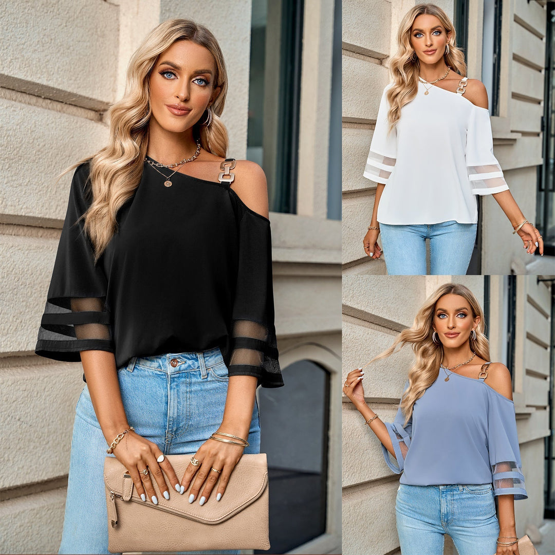 Leandra - Casual enkelkleurige off-the-shoulder top voor dames