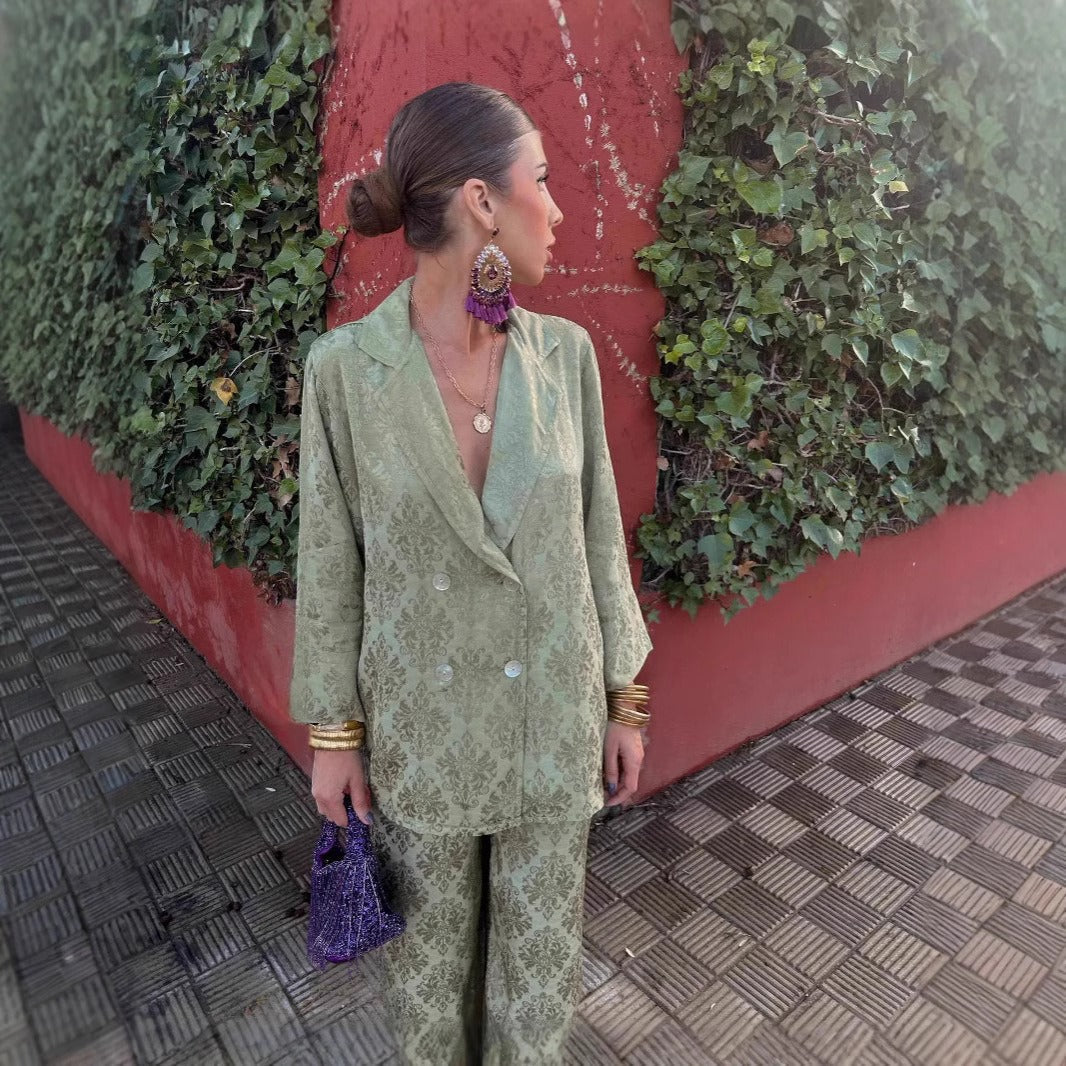 Damesblazer en -broek met elegante rode bloemenprint - Venera