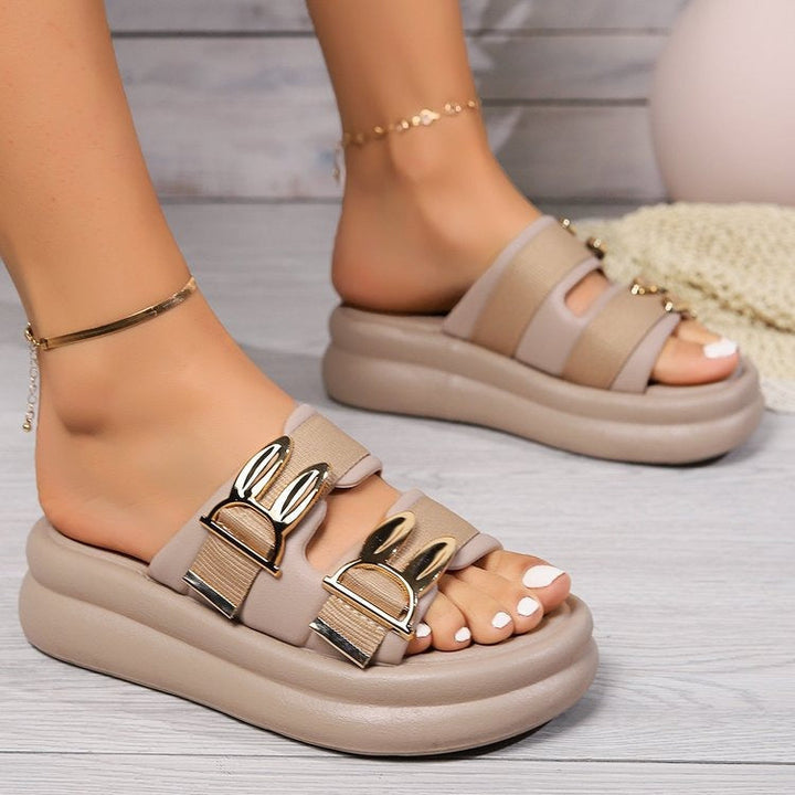 Slippers met gewatteerd plateau voor dames met metallic design - Julieta