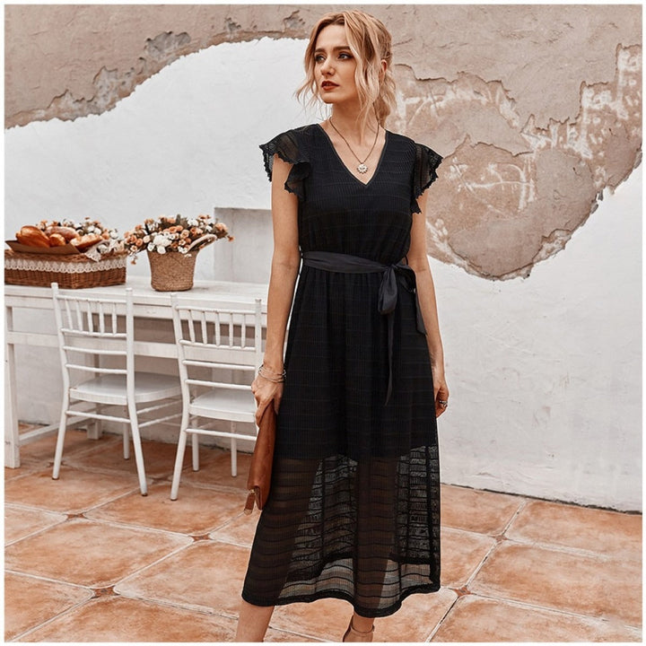 Dames midi-jurk gestructureerd chiffon uitlopend model - Adriana