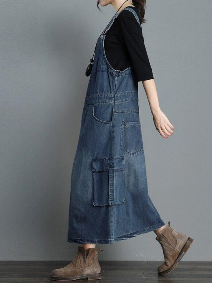 Denim tuinbroekjurk met losse pasvorm - Vici