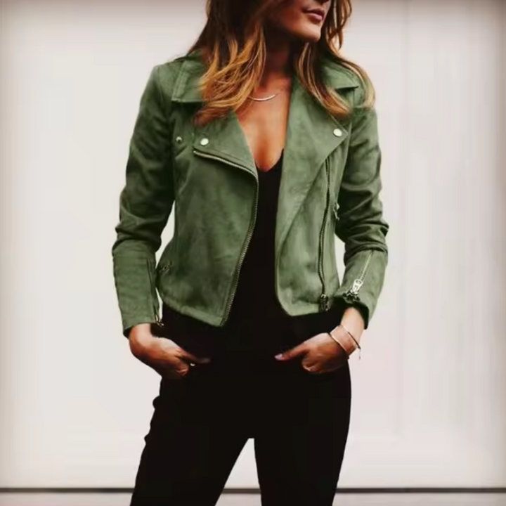 Suède bikerjack met metalen rits - Samira