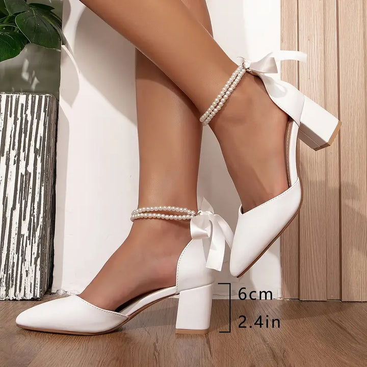 Aria - Dames Elegante Witte Hoge Hakken met Faux Parel Enkelbandje