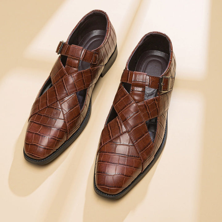 Formele herenschoenen bruin leer opengewerkt ontwerp elegant - Ferrano