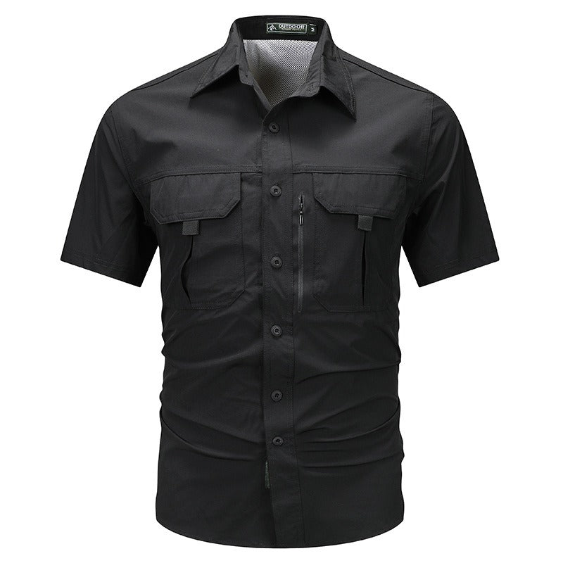 Herenhemd met korte mouwen in technische polyester utility-stijl - Mateo