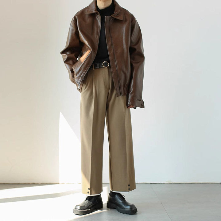 Kort leren herenjack met ritssluiting - Emar