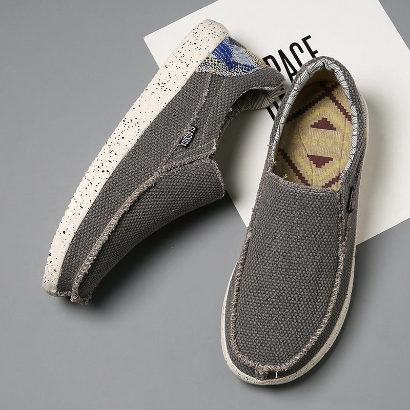 Beige heren sportschoenen van ademend canvas - Arven