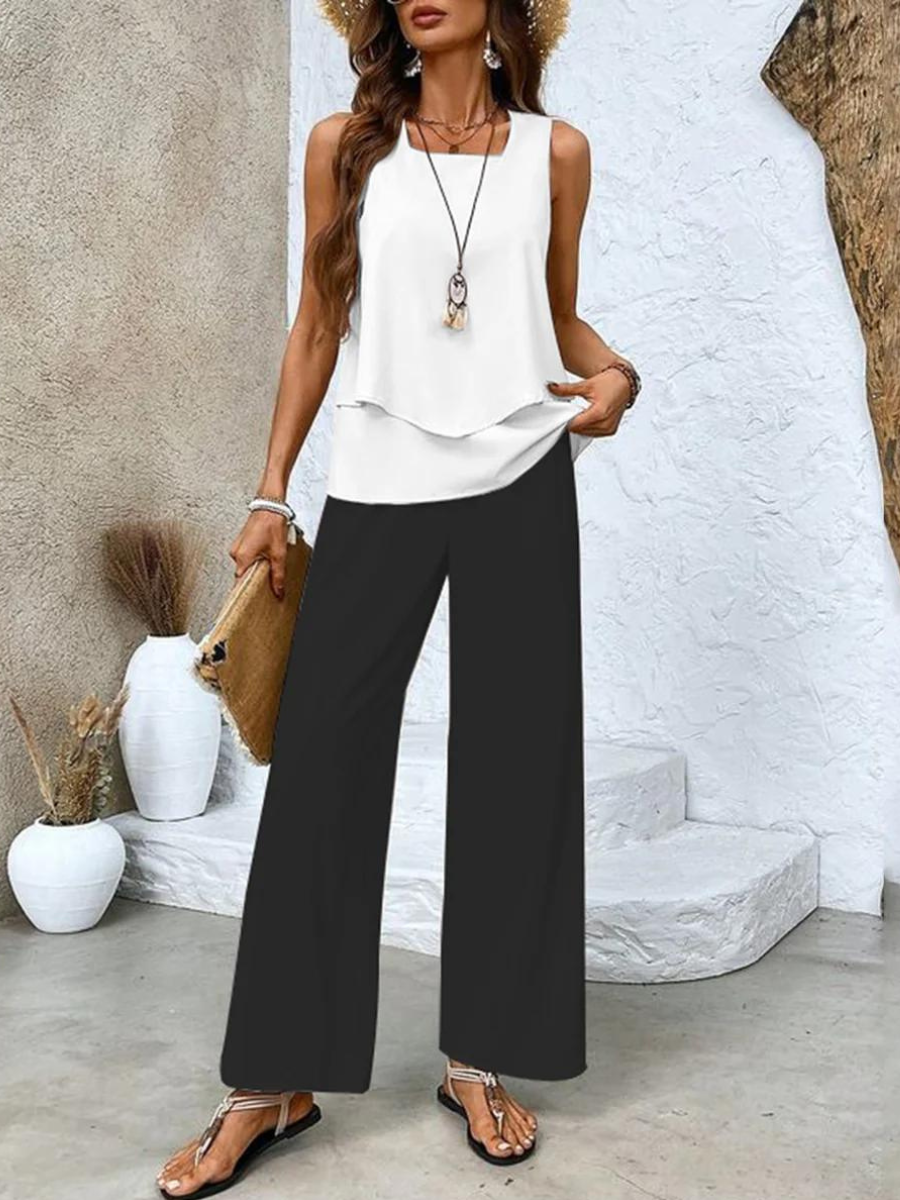 Nora - Zomerse set met print of effen kleur