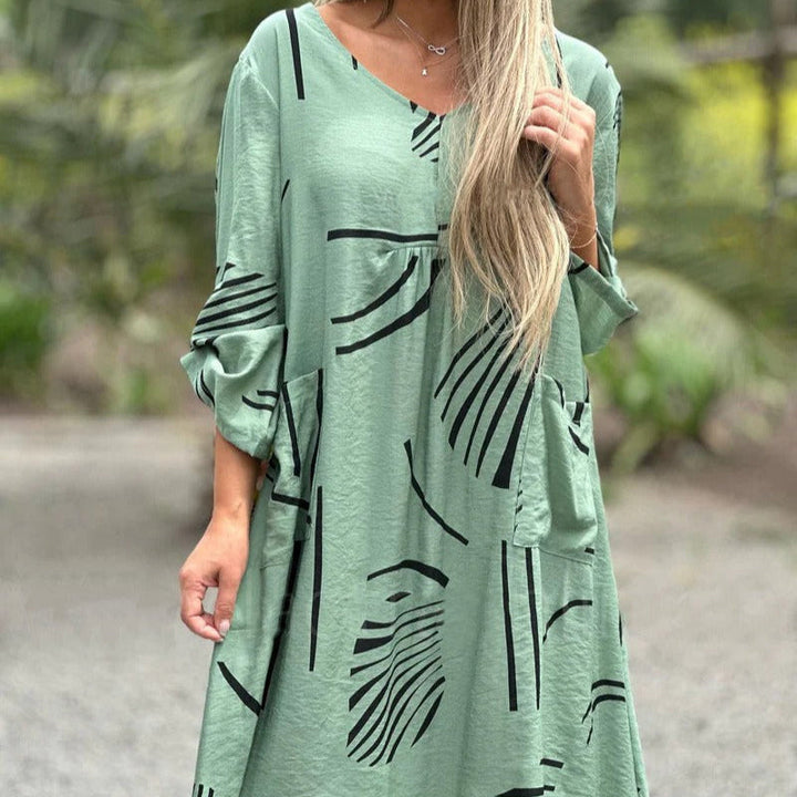 Losvallende jurk met geometrische print voor dames - Helena