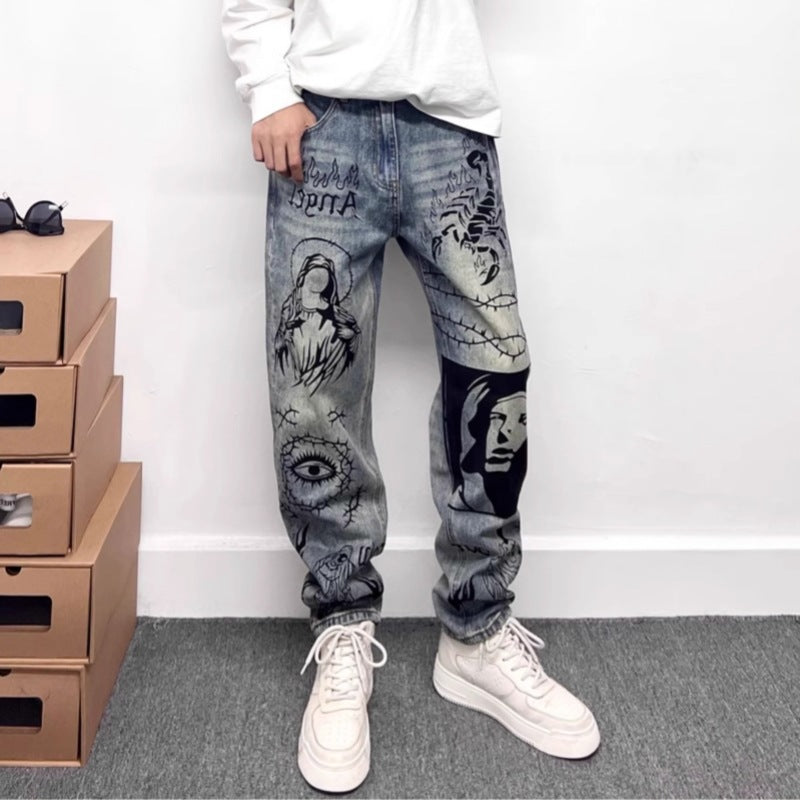 Rechte jeans met grafische print - Halvard
