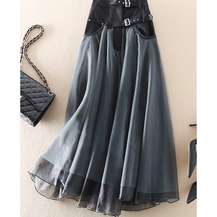 Dames midirok met hoge taille en gelaagde look - met ceintuur