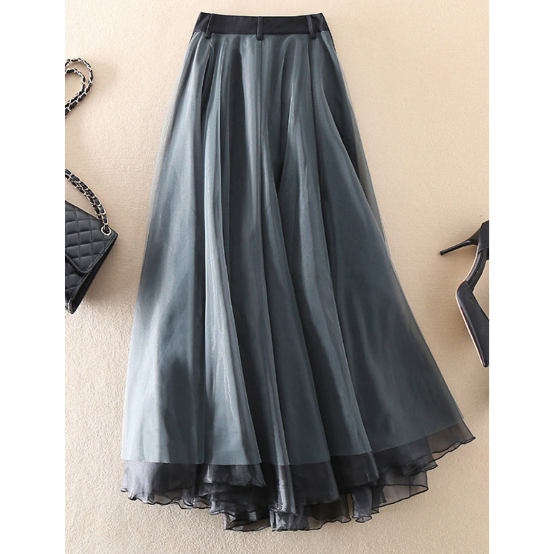 Dames midirok met hoge taille en gelaagde look - met ceintuur