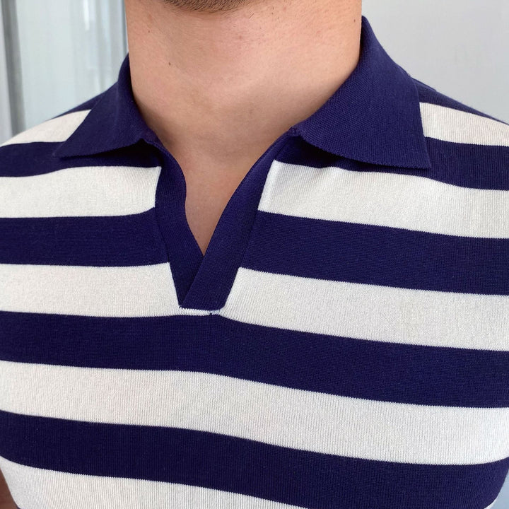 Heren-T-shirt met brede strepen in getailleerde polostijl - Adrian