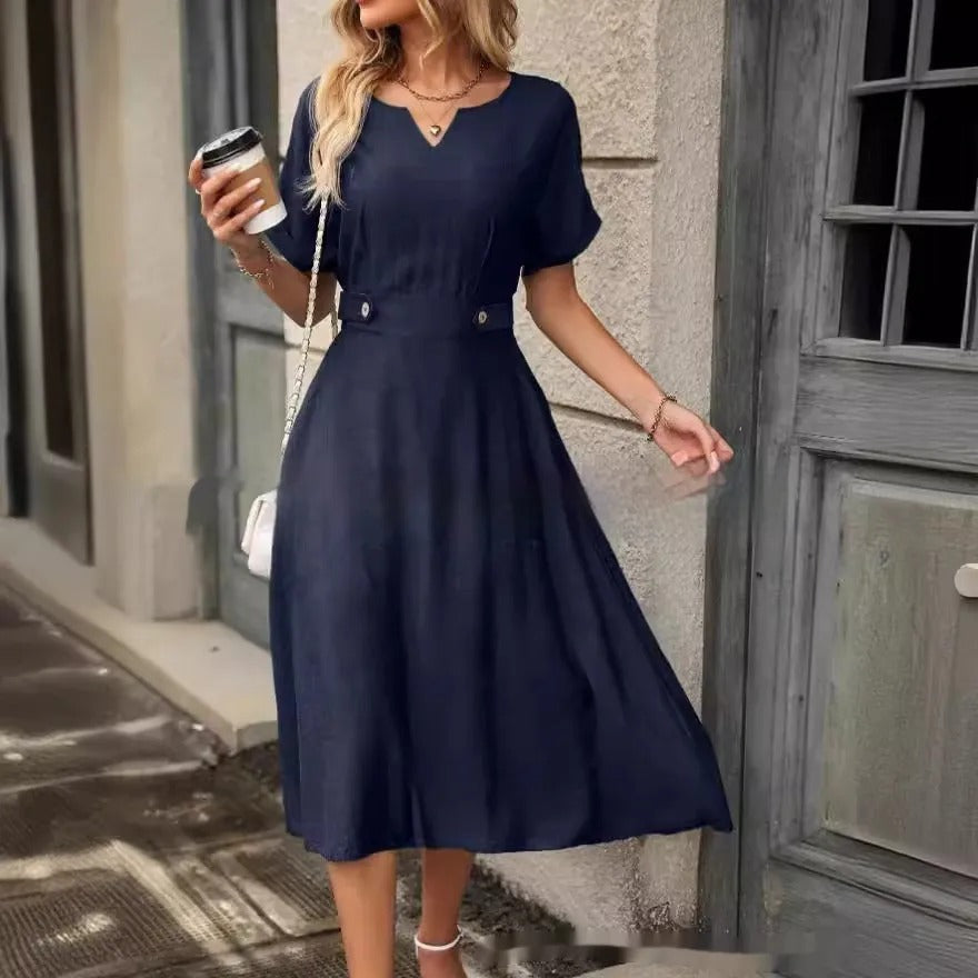 Dames midi-jurk met getailleerde pasvorm in vloeiende elegante stijl - Renata