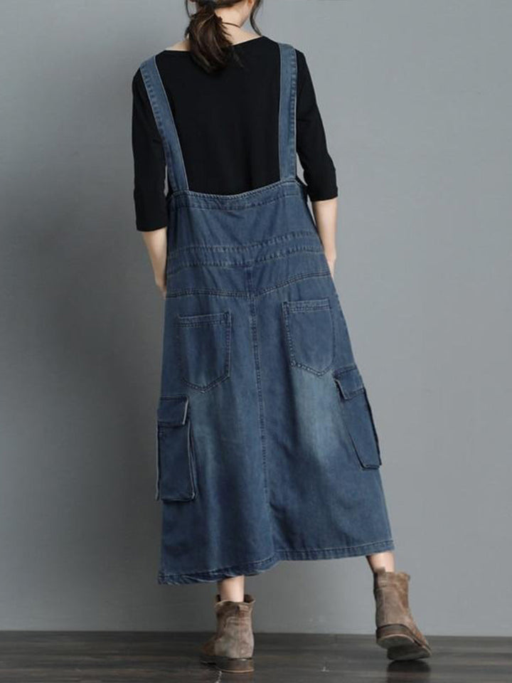 Denim tuinbroekjurk met losse pasvorm - Vici