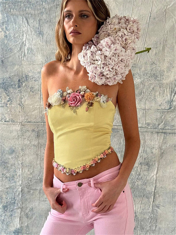 Evy - Top Vintage Corset Satijn Geel