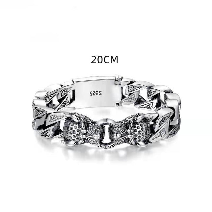 Man luipaard hoofd armband met metalen tribal design - Hekkan