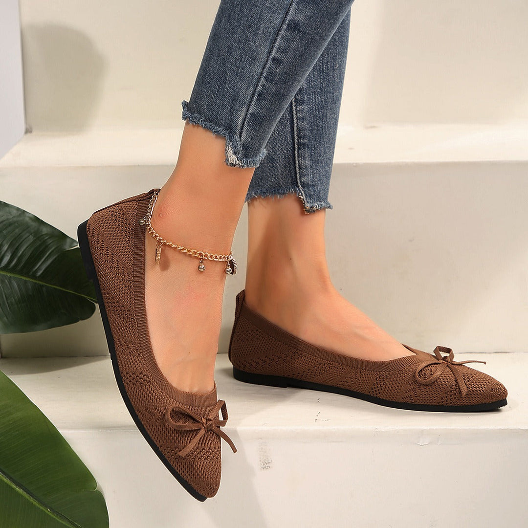 Ballerina's voor dames in ademende gebreide stof met decoratieve strik - Camila