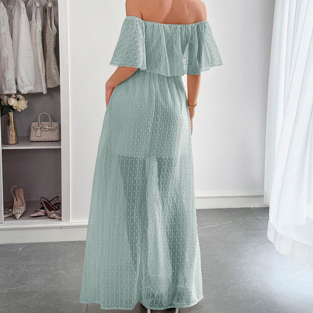 Lange jurk in plumeti chiffon met vloeiende boothals - Noelia