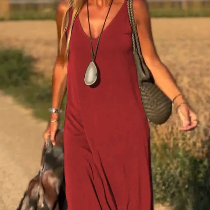 Lange damesjurk met vloeiende bandjes casual stijl - Celina