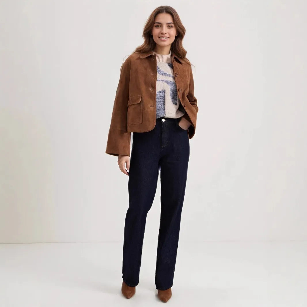 Kort suède jack met voorzakken voor dames - Alenor