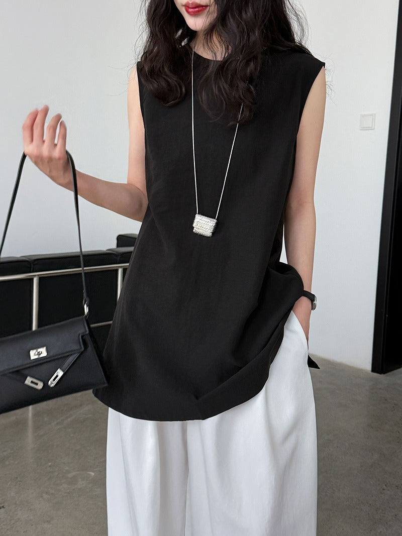 Vrouwen mouwloze blouse linnen tencel minimalistische stijl - Cécile