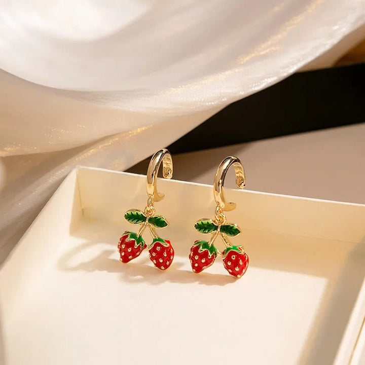 Vergulde geëmailleerde fruit hangers oorbellen voor dames - Amelie