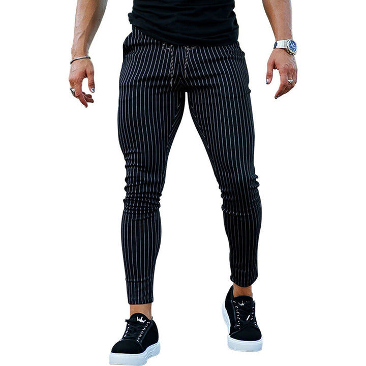 Heren casual broek verticaal gestreept slim fit zwart - Érick