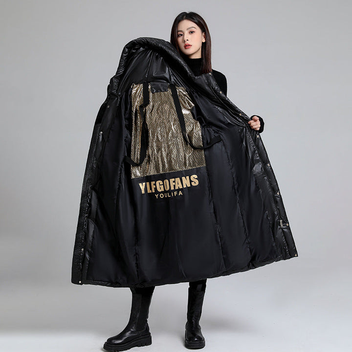 Gewatteerd lang jack met effect voor dames - Eryndel