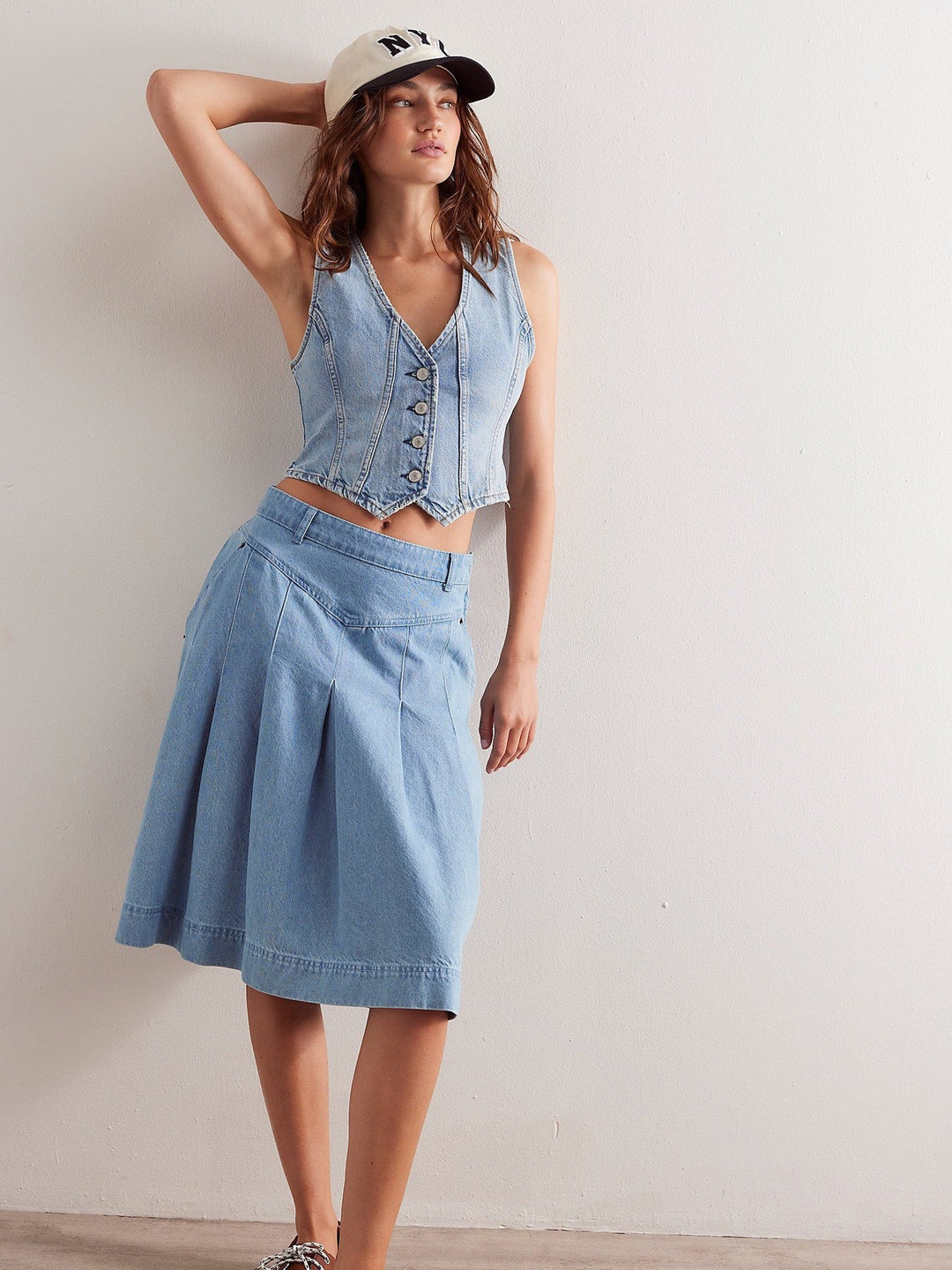 Damesgilet van vintage gewassen denim - Lichtblauw
