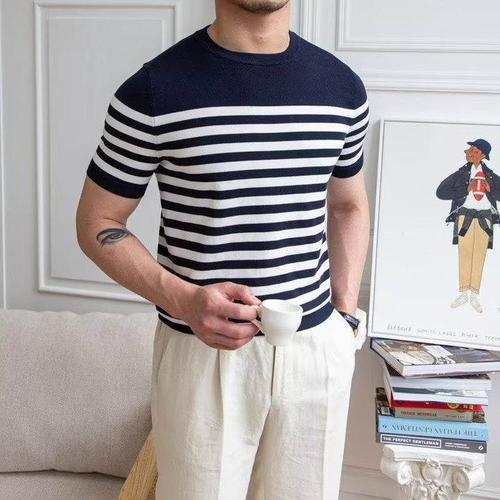 Gestreept gebreid heren-T-shirt in klassieke stijl - Mateo